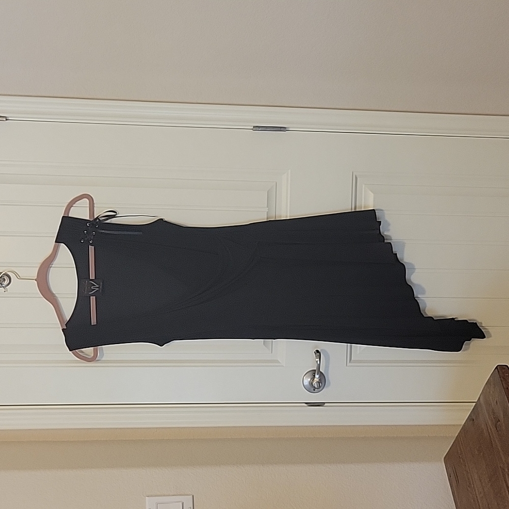Black asymmetrical wrap dress